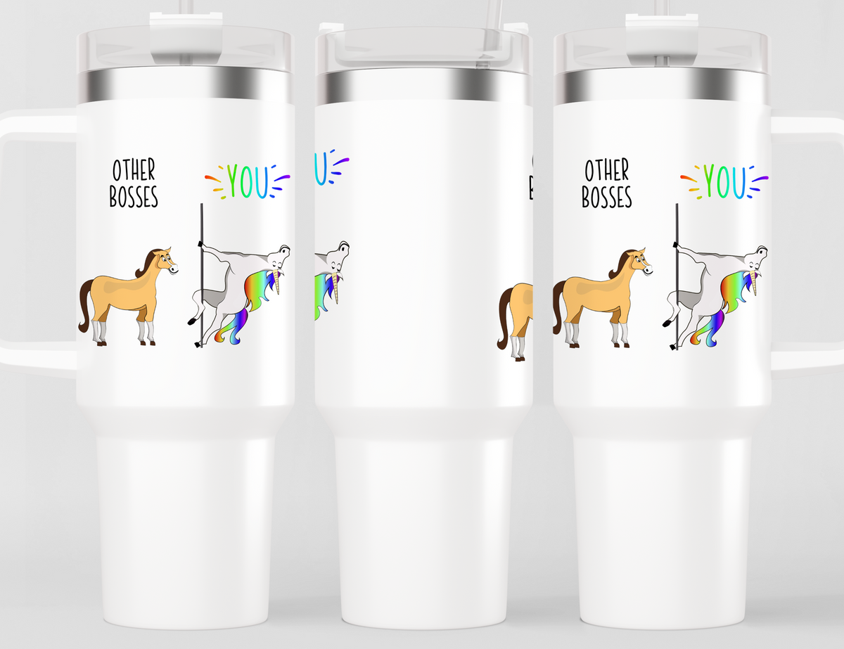 Funny Boss Gift Tumbler - Other Bosses Me Pole Dancing Unicorn vs Horse 40oz/20oz
