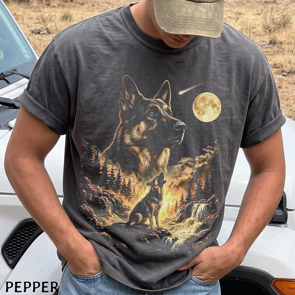 German Shepherd Howling at the Moon Shirt – Comfort Colors® Tee