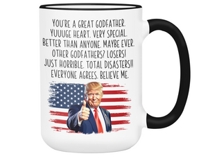 Funny Trump Godfather Mug – Humorous Appreciation Gift for Godfathers – Baptism, Christening, or Proposal Gift