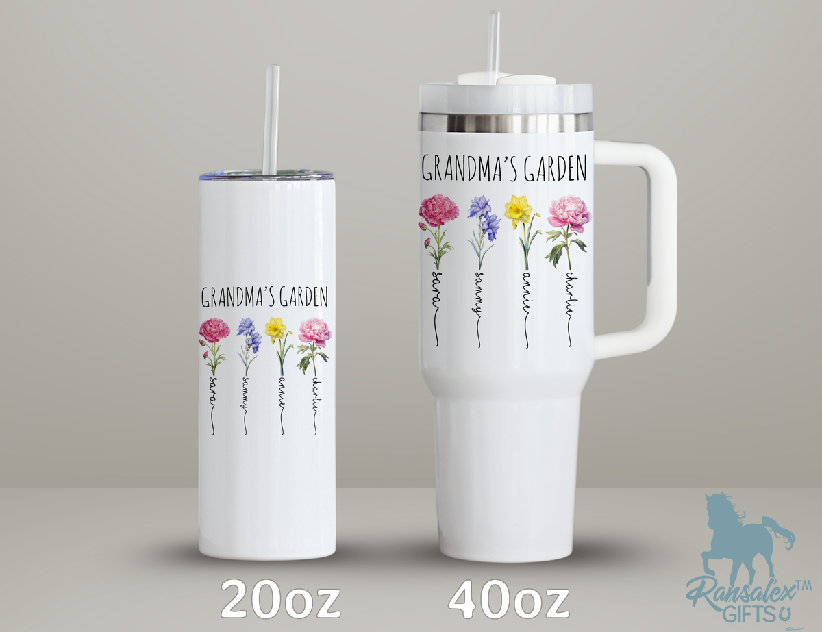Grandma's Garden Tumbler - Personalized Birth Flower Kids' Names Tumbler - Mother's Day Christmas Birthday Gift Idea
