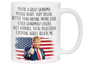 Funny Trump Grandma Coffee Mug - Patriotic USA Flag Trump Grandma Cup - Trump Quote Mug For Grandmothers
