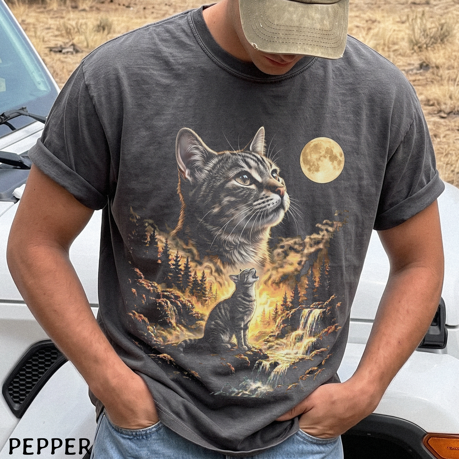 Gray Tabby Cat Howling at the Moon Shirt – Comfort Colors® Tee
