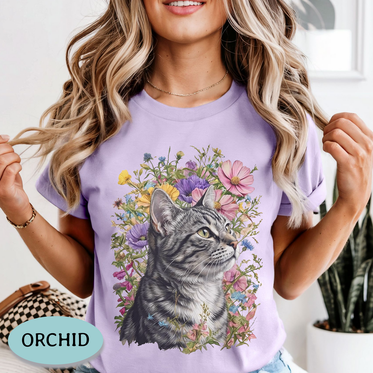 Gray Tabby Cat Wildflower Shirt – Comfort Colors® Floral Tee