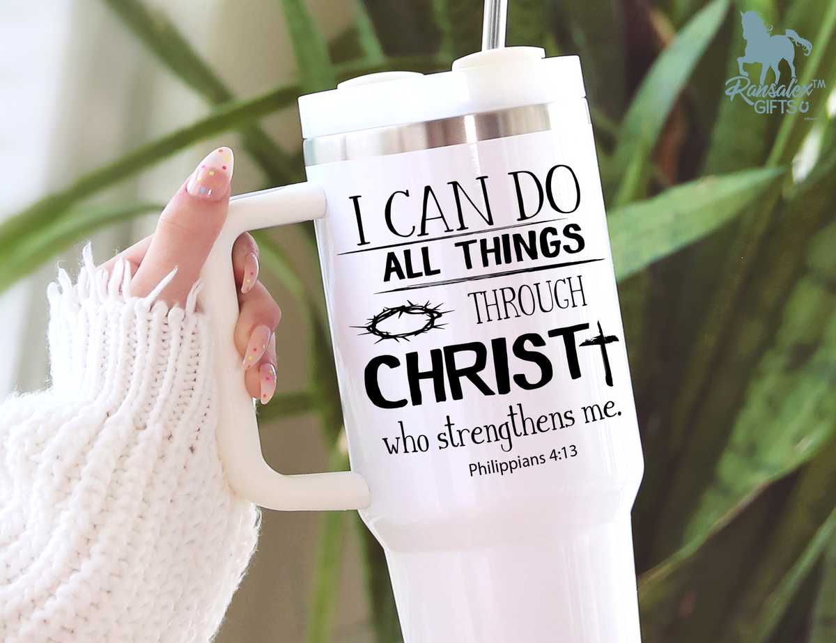 Philippians 4:13 40oz Tumbler With Handle - I Can Do All Things Through Christ