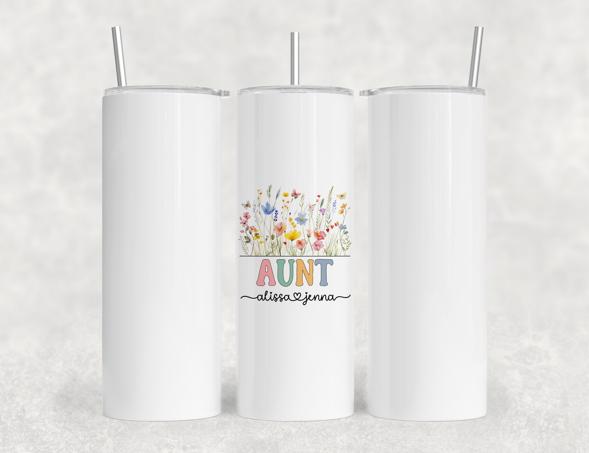 Personalized Aunt Tumbler – Wild Flowers Kids' Custom Name – Aunt to Be Announcement Gifts