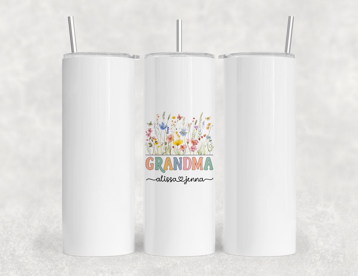 Personalized Grandma Tumbler – Wild Flowers Custom Kids' Names – Unique Grandma Gift - Mother's Day Gifts