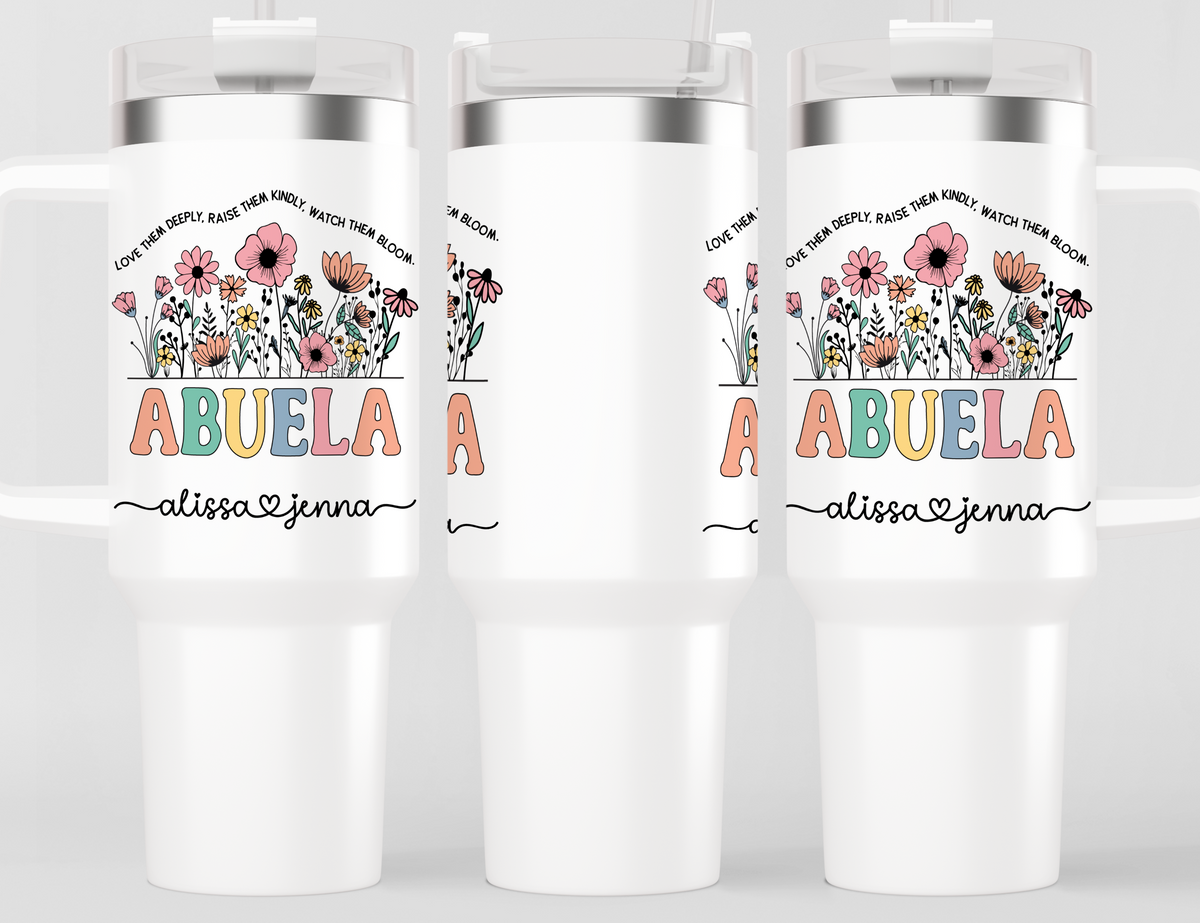 Personalized Abuela Tumbler – Wild Flowers Kids' Custom Name – Unique Grandmother Gift - Mother's Day Gift Idea