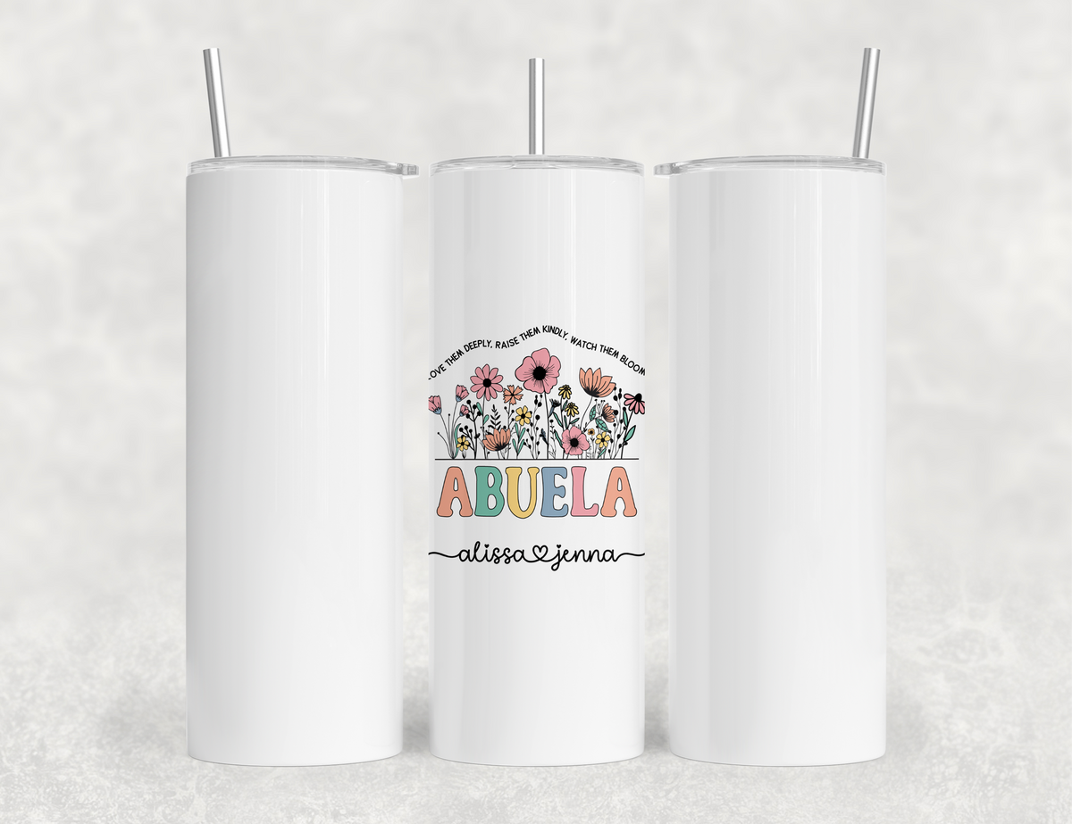 Personalized Abuela Tumbler – Wild Flowers Kids' Custom Name – Unique Grandmother Gift - Mother's Day Gift Idea