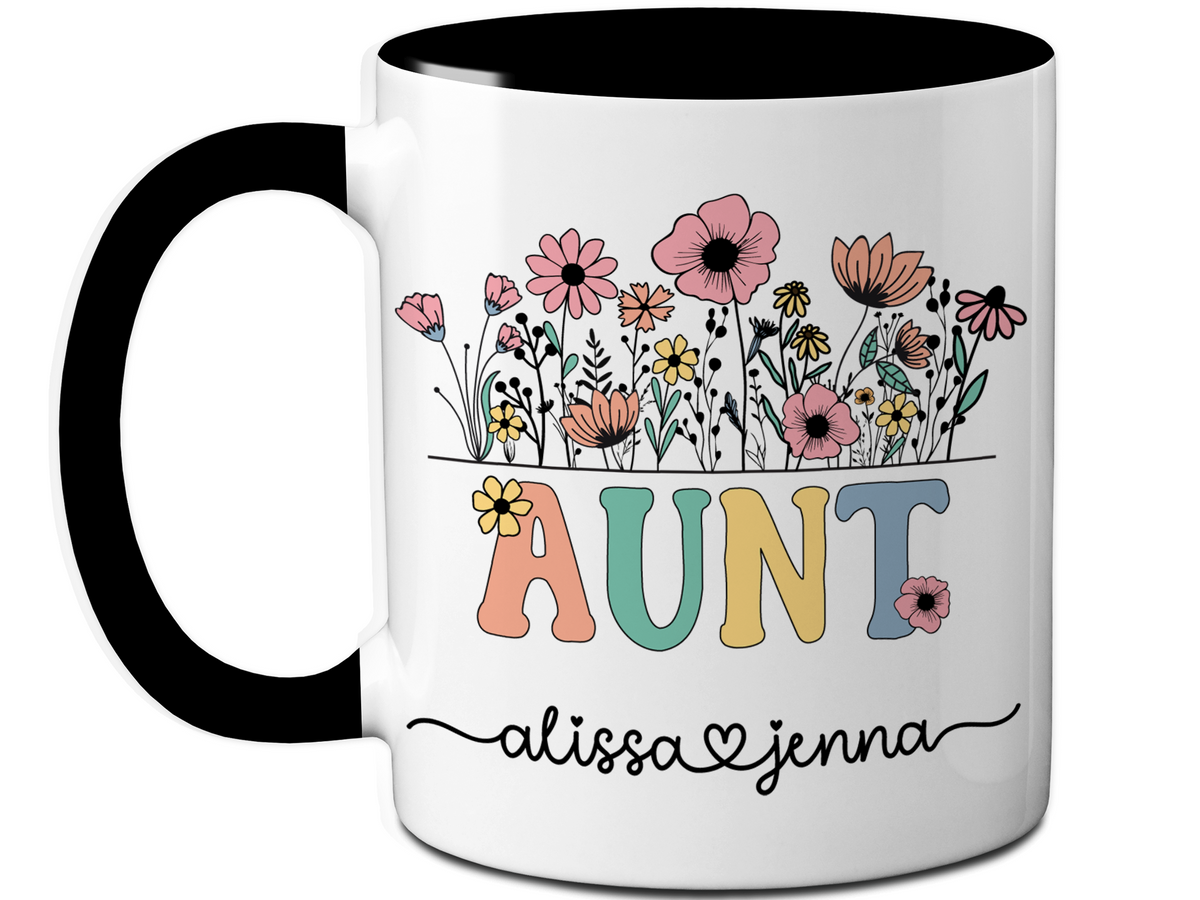Personalized Aunt Mug – Custom Kids' Names  – Mother's Day Gifts - Aunt Announcement