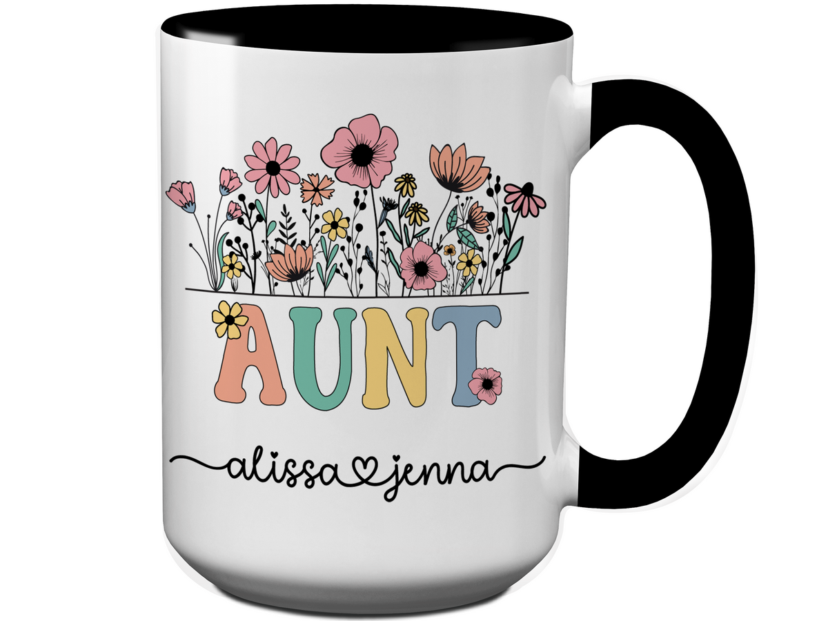 Personalized Aunt Mug – Custom Kids' Names  – Mother's Day Gifts - Aunt Announcement