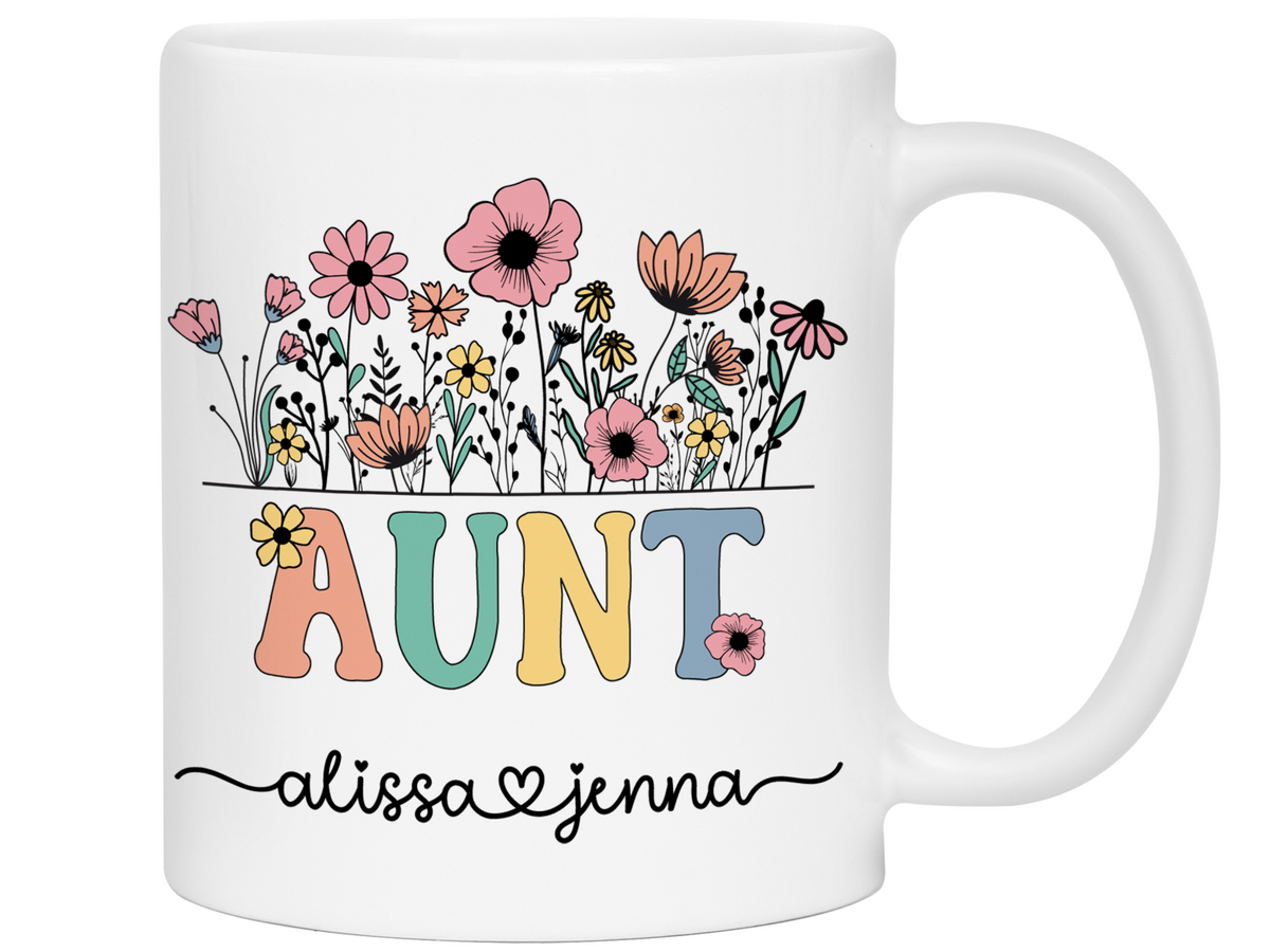 Personalized Aunt Mug – Custom Kids' Names  – Mother's Day Gifts - Aunt Announcement