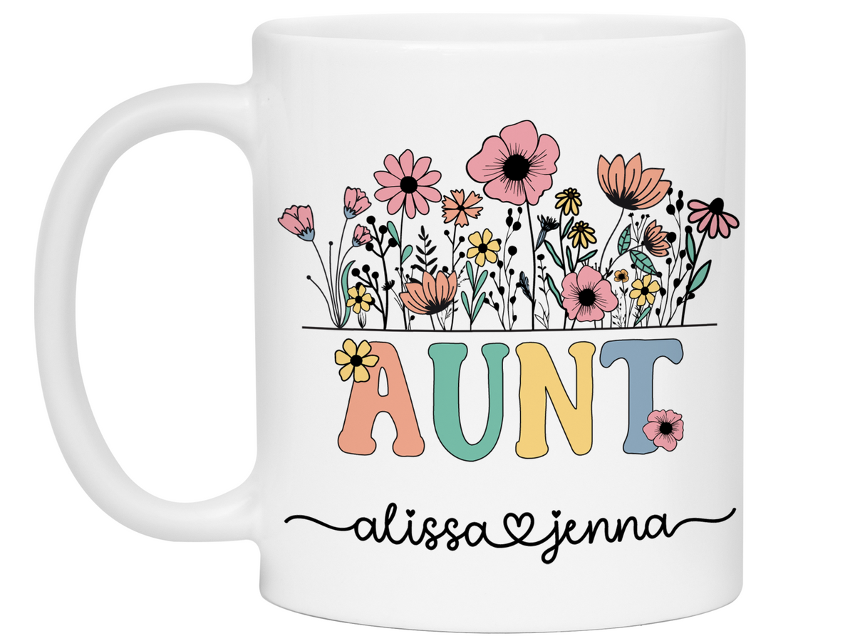 Personalized Aunt Mug – Custom Kids' Names  – Mother's Day Gifts - Aunt Announcement