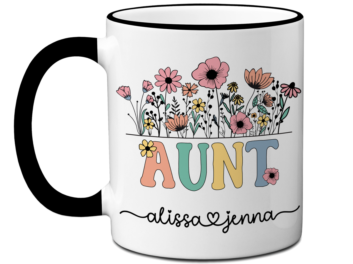Personalized Aunt Mug – Custom Kids' Names  – Mother's Day Gifts - Aunt Announcement