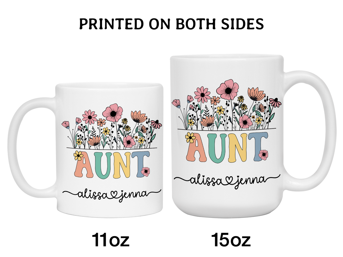 Personalized Aunt Mug – Custom Kids' Names  – Mother's Day Gifts - Aunt Announcement