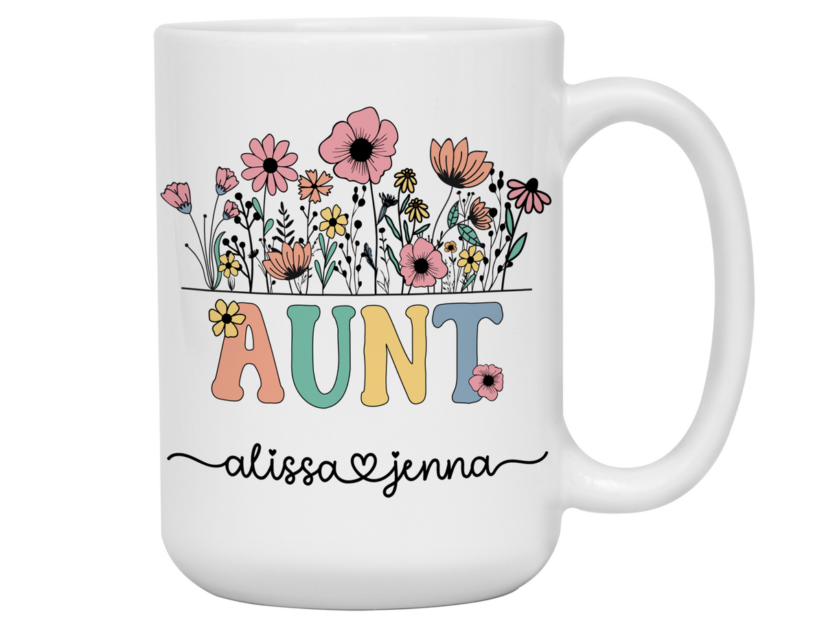 Personalized Aunt Mug – Custom Kids' Names  – Mother's Day Gifts - Aunt Announcement