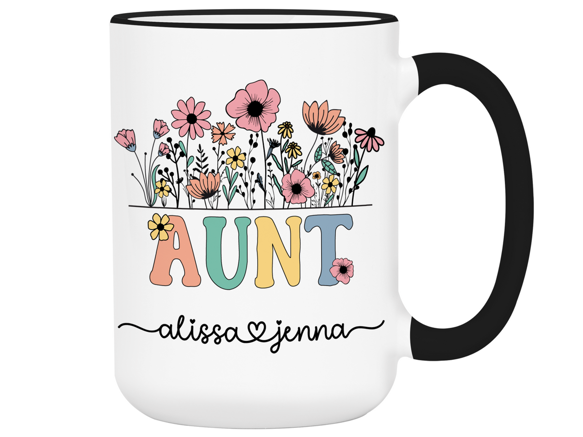 Personalized Aunt Mug – Custom Kids' Names  – Mother's Day Gifts - Aunt Announcement