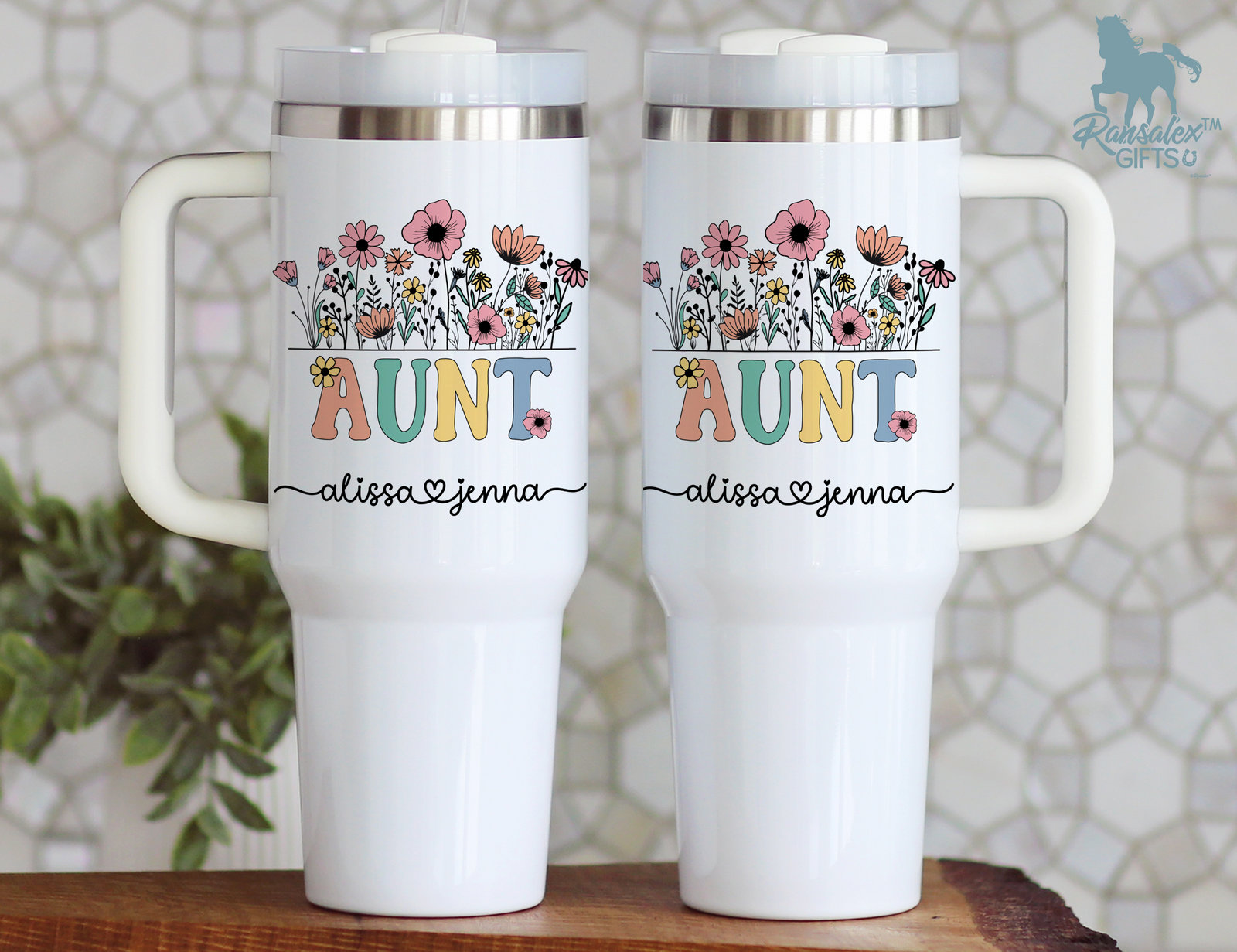 Personalized Aunt Tumbler – Wild Flowers Kids' Custom Name – Aunt to Be Announcement Gift Idea