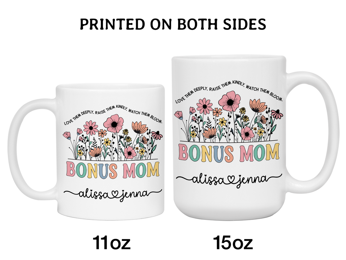 Personalized Bonus Mom Mug – Custom Kids' Names and Quote  – Mother's Day Gift Idea