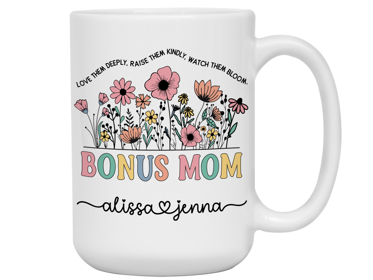 Personalized Bonus Mom Mug – Custom Kids' Names and Quote  – Mother's Day Gift Idea