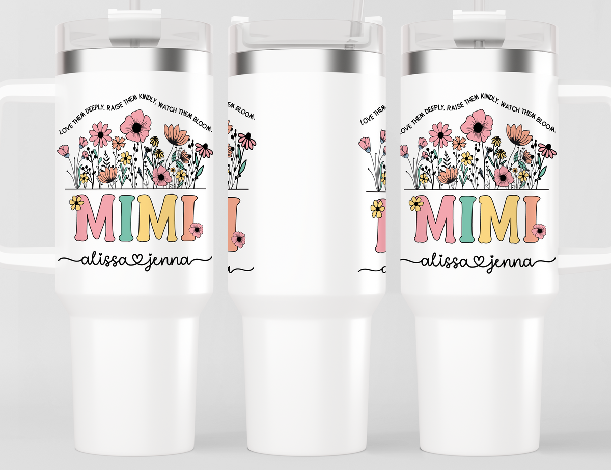 Personalized Mimi Tumbler – Wild Flowers Kids' Custom Name – Unique Grandmother Gift - Mother's Day Gift Idea