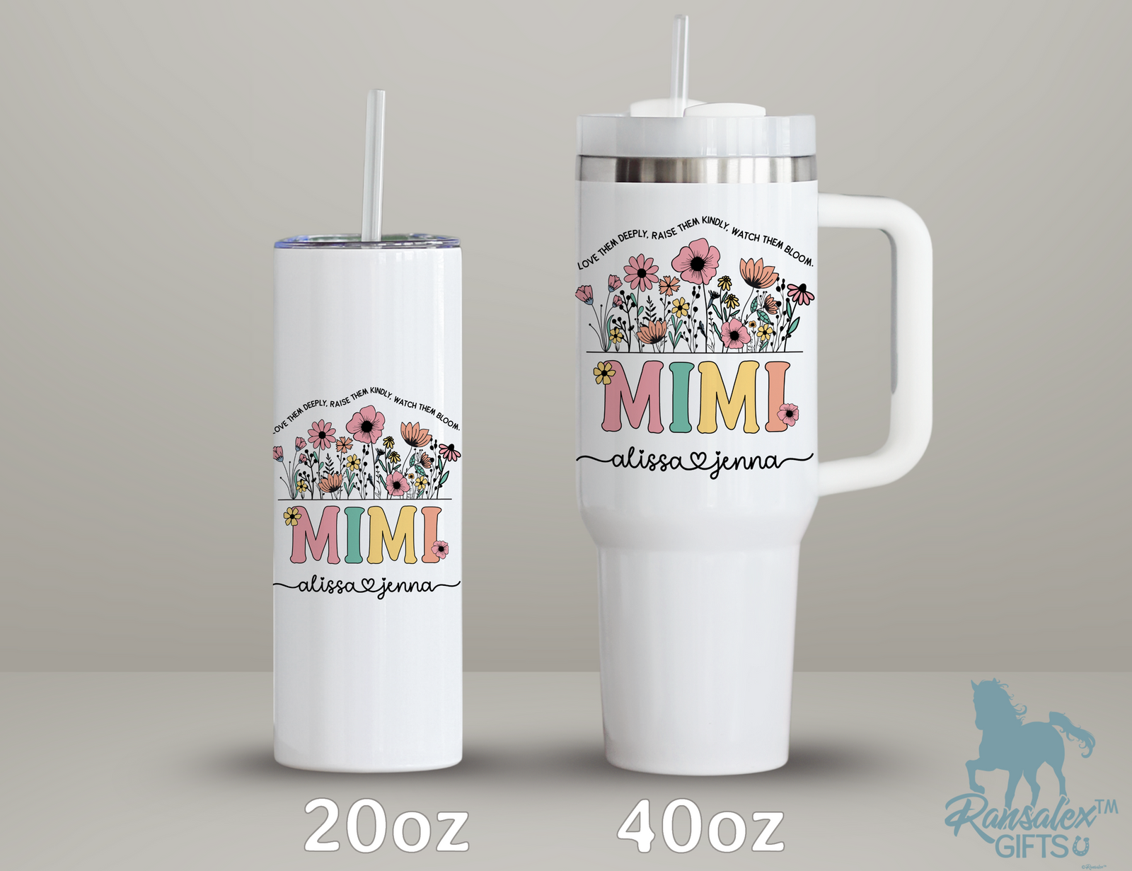 Personalized Mimi Tumbler – Wild Flowers Kids' Custom Name – Unique Grandmother Gift - Mother's Day Gift Idea