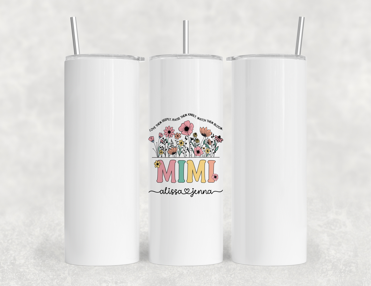 Personalized Mimi Tumbler – Wild Flowers Kids' Custom Name – Unique Grandmother Gift - Mother's Day Gift Idea