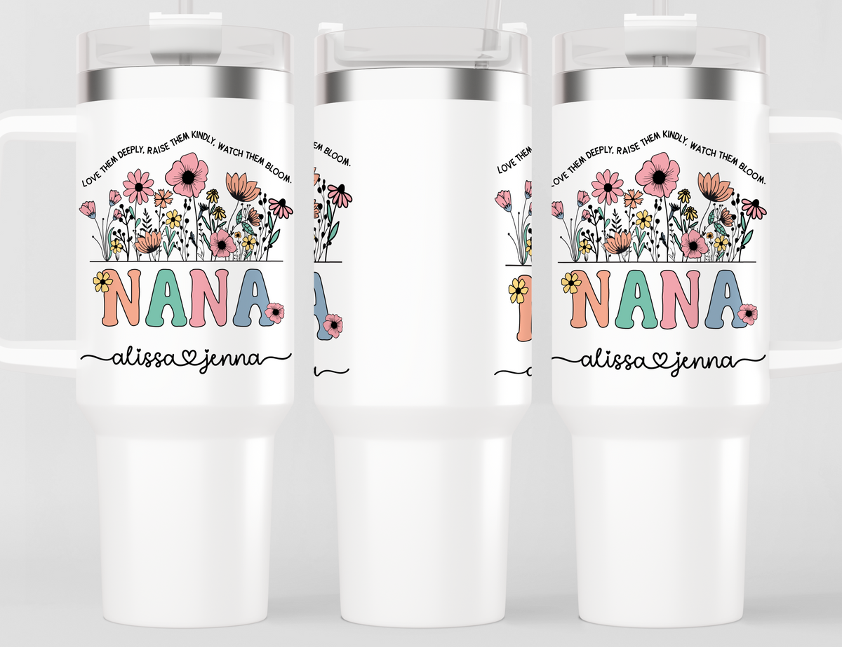 Personalized Nana Tumbler – Wild Flowers Kids' Custom Name – Unique Grandmother Gift - Mother's Day Gift Idea