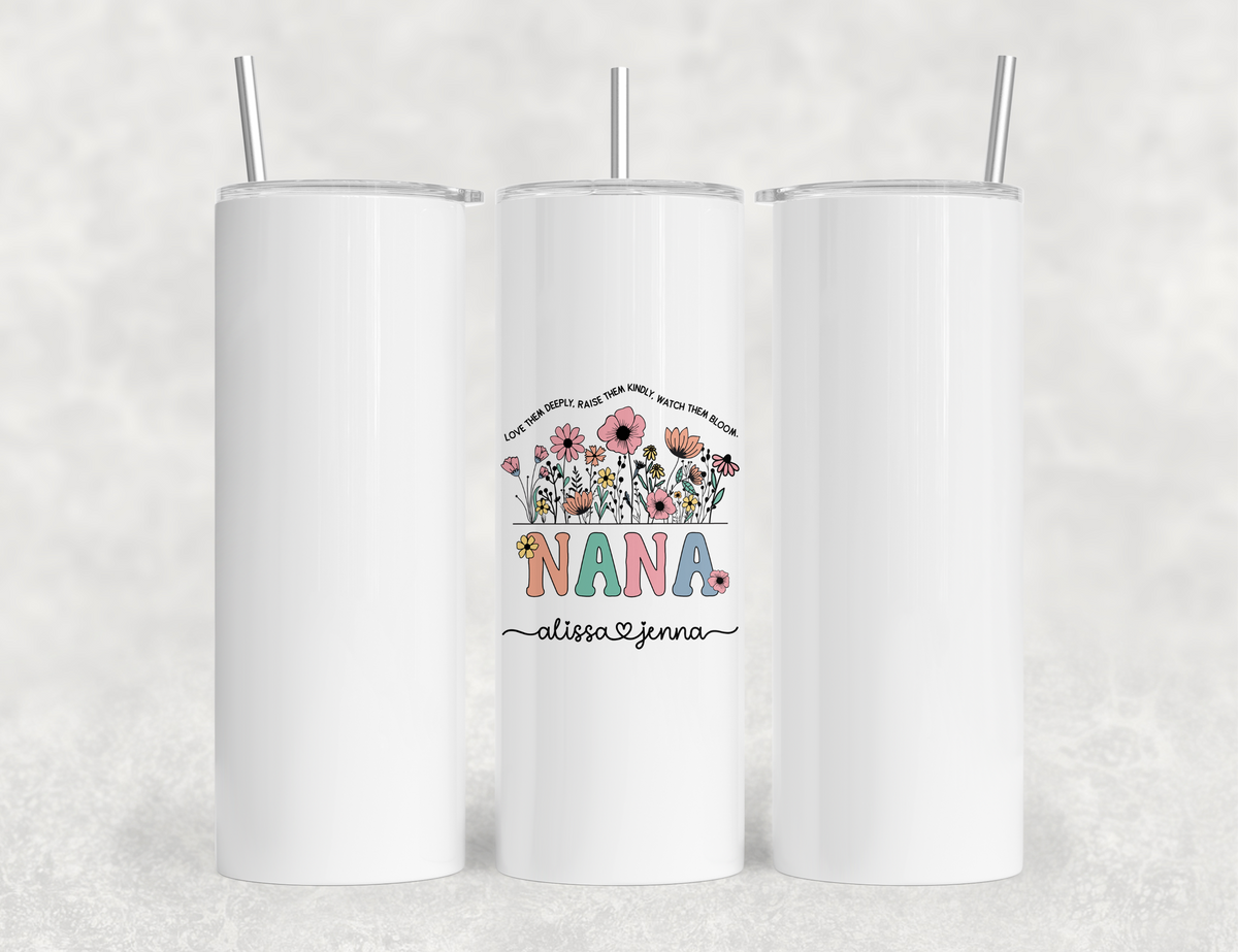 Personalized Nana Tumbler – Wild Flowers Kids' Custom Name – Unique Grandmother Gift - Mother's Day Gift Idea