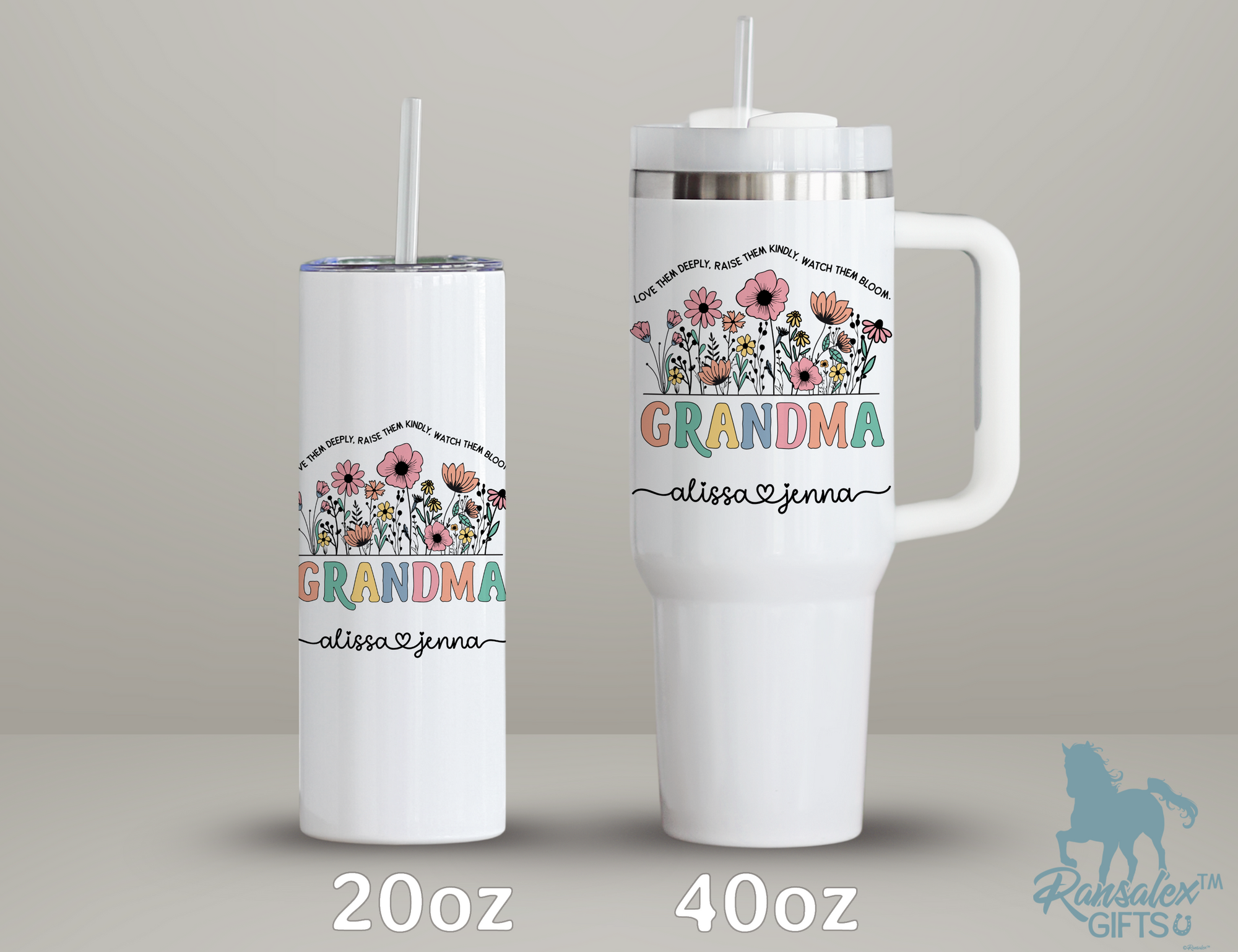 Personalized Grandma Tumbler – Wild Flowers Kids' Custom Name – Unique Grandma Gift - Mother's Day Gift Idea
