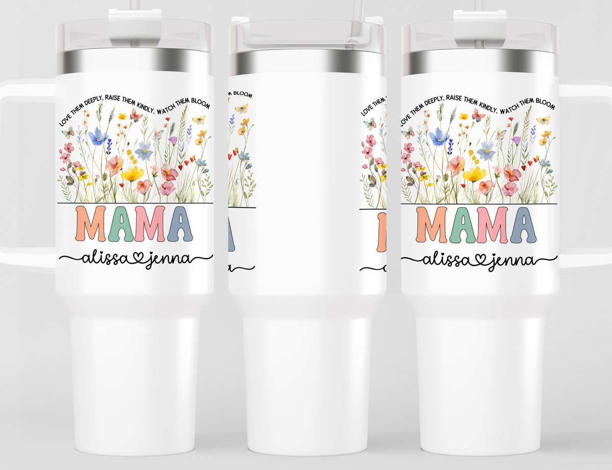 Personalized Mama Tumbler – Wild Flowers Kids' Custom Name – Unique Mom Gift - Mother's Day Gift Idea (V2)