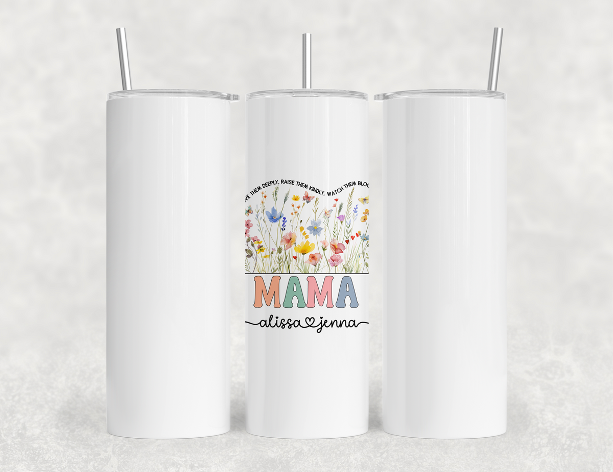 Personalized Mama Tumbler – Wild Flowers Kids' Custom Name – Unique Mom Gift - Mother's Day Gift Idea (V2)