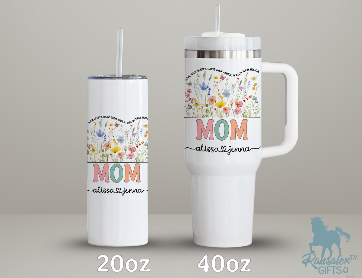 Personalized Mom Tumbler – Wild Flowers Kids' Custom Name – Unique Mom Gift - Mother's Day Gift Idea (V2)