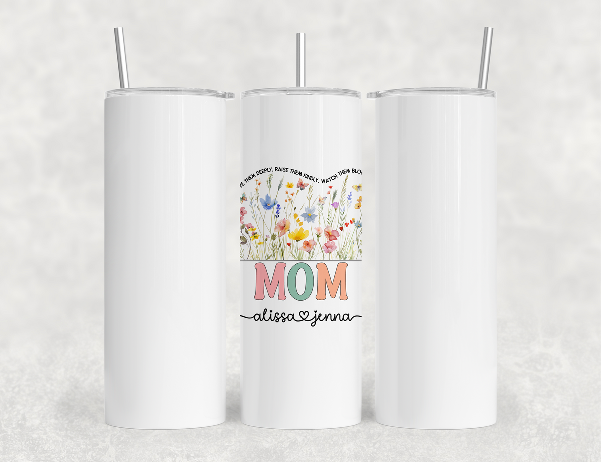 Personalized Mom Tumbler – Wild Flowers Kids' Custom Name – Unique Mom Gift - Mother's Day Gift Idea (V2)