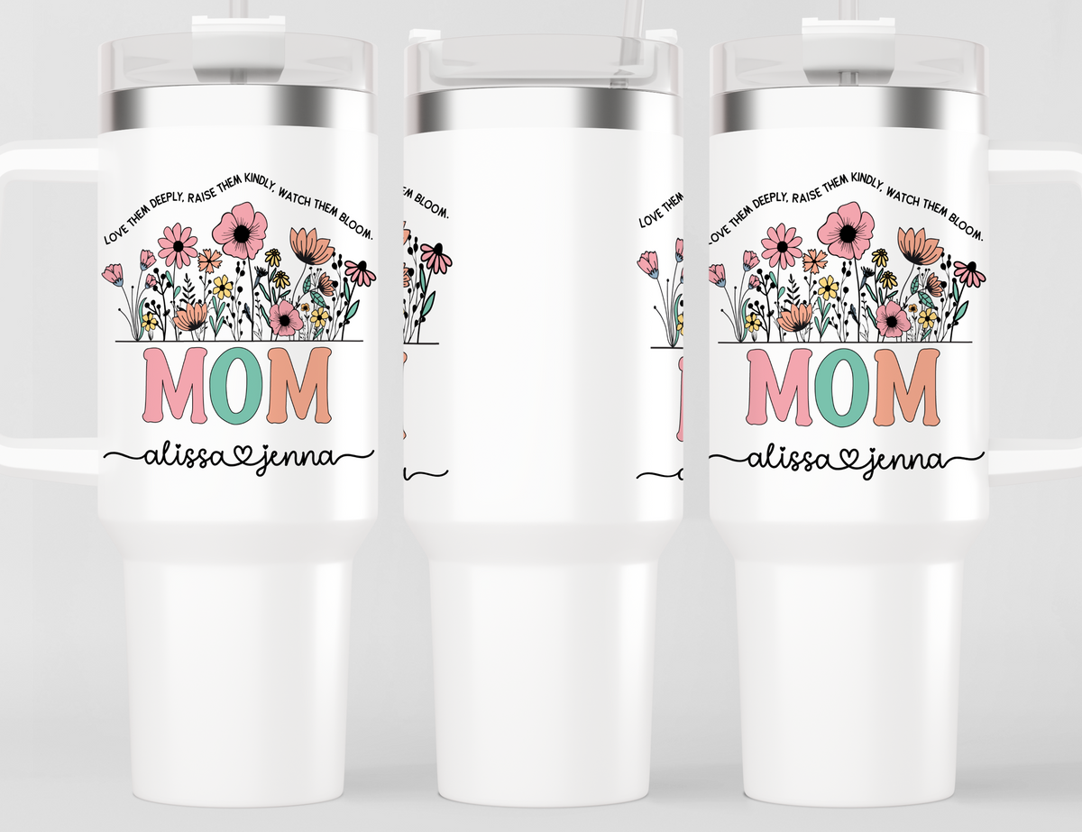Personalized Mom Tumbler – Wild Flowers Kids' Custom Name – Unique Mom Gift - Mother's Day Gift Idea
