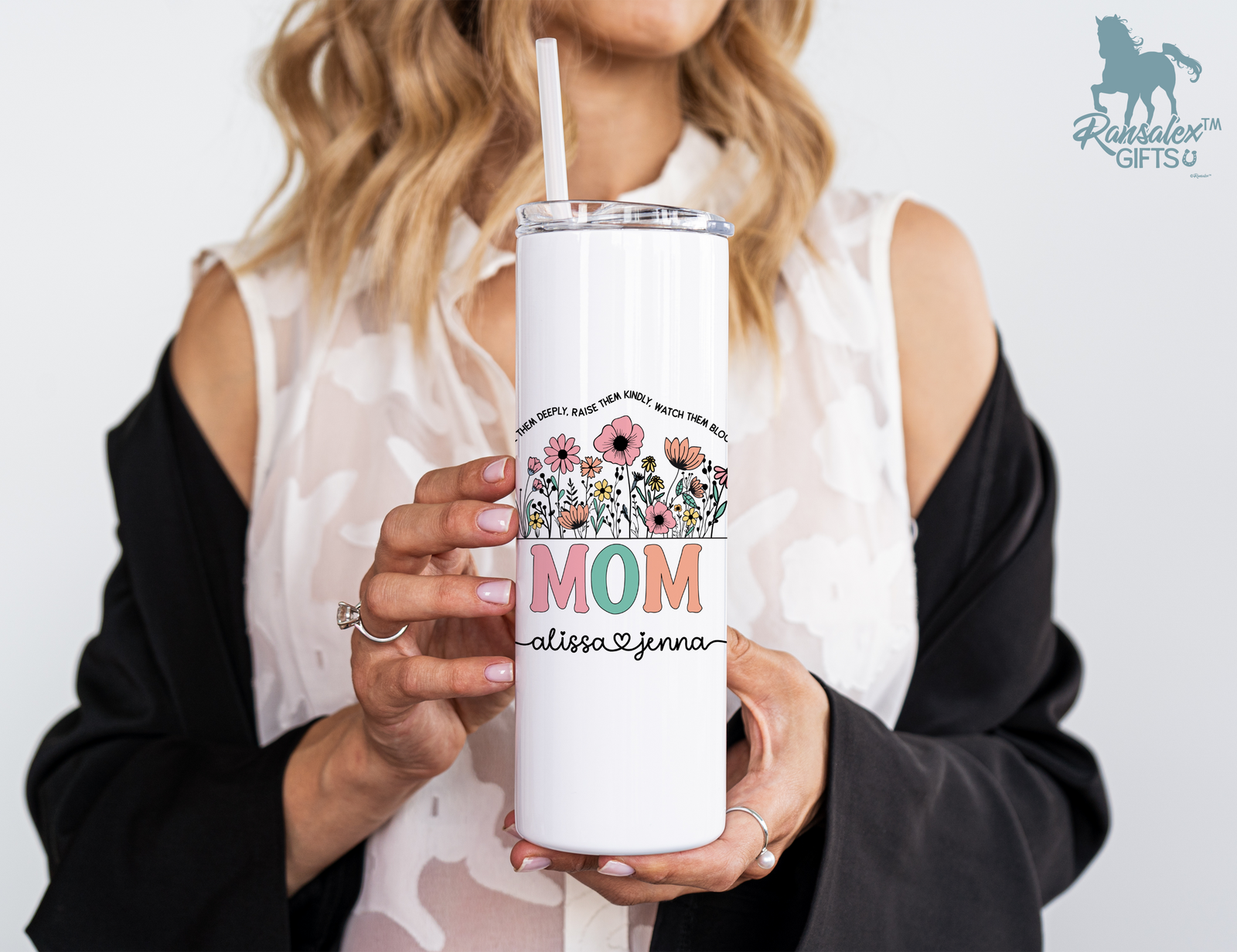 Personalized Mom Tumbler – Wild Flowers Kids' Custom Name – Unique Mom Gift - Mother's Day Gift Idea