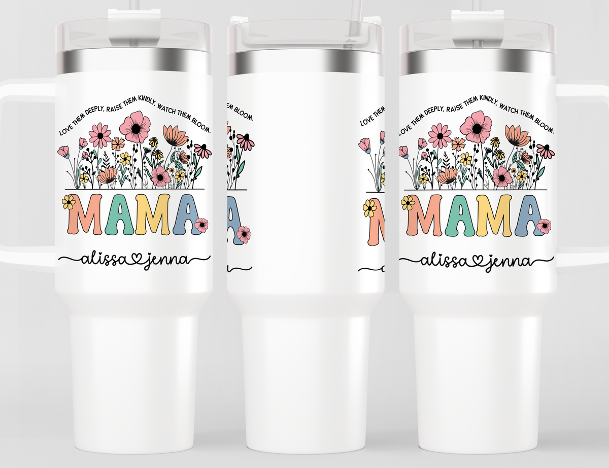 Personalized Mama Tumbler – Wild Flowers Kids' Custom Name – Unique Mom Gift - Mother's Day Gift Idea