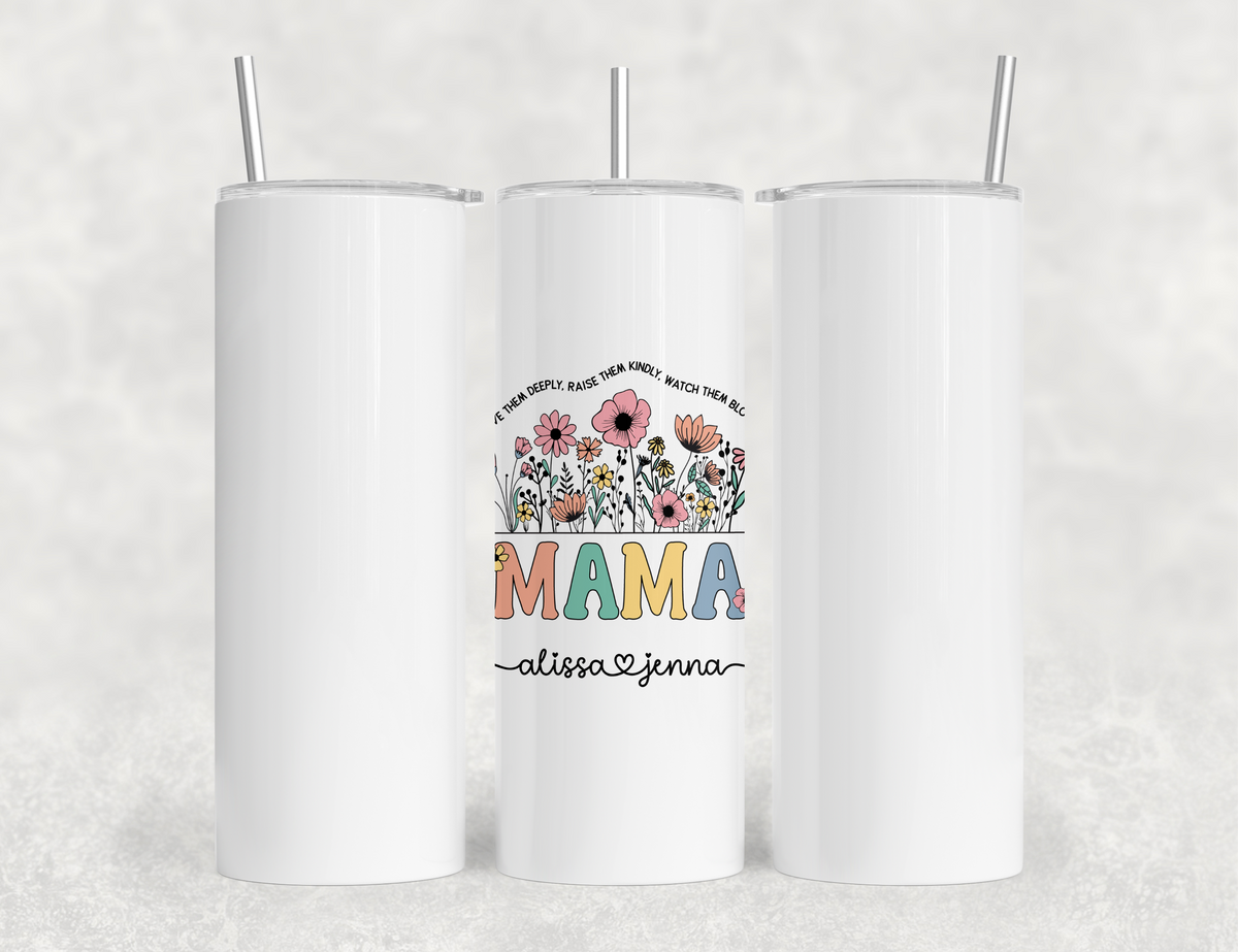 Personalized Mama Tumbler – Wild Flowers Kids' Custom Name – Unique Mom Gift - Mother's Day Gift Idea