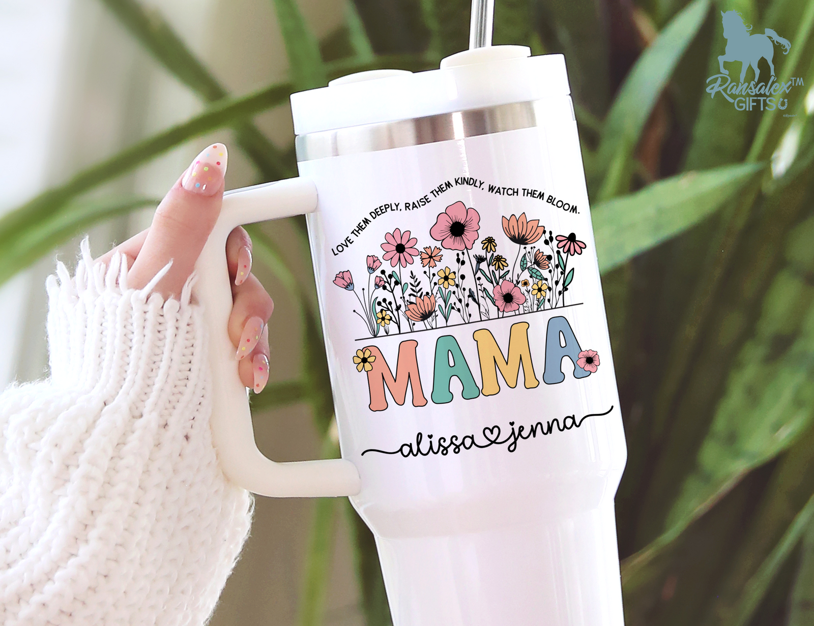 Personalized Mama Tumbler – Wild Flowers Kids' Custom Name – Unique Mom Gift - Mother's Day Gift Idea