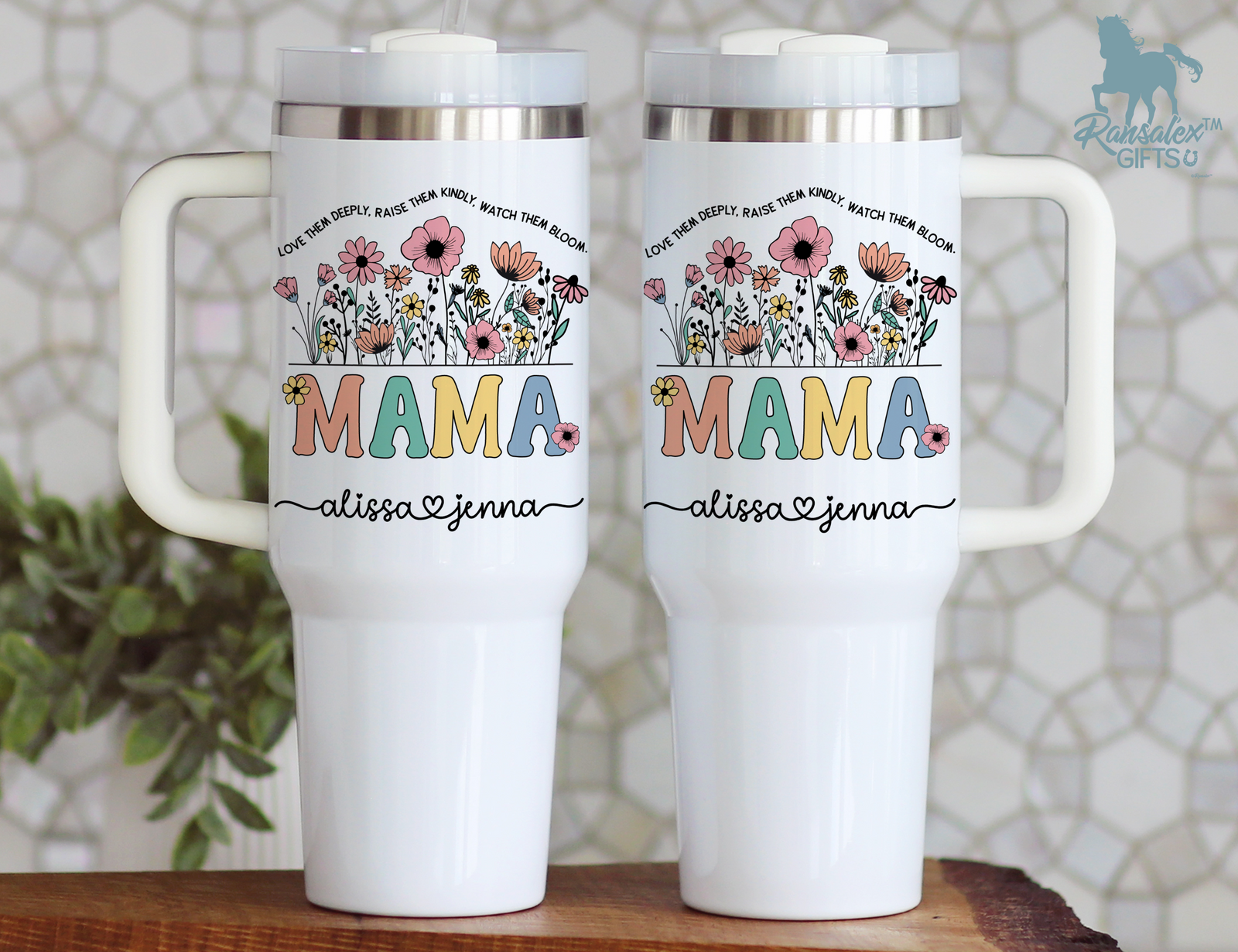 Personalized Mama Tumbler – Wild Flowers Kids' Custom Name – Unique Mom Gift - Mother's Day Gift Idea