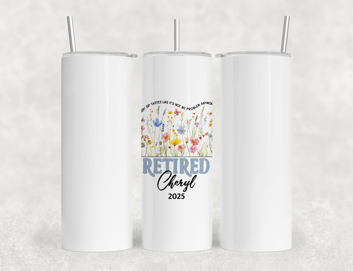 Personalized Retirement Tumbler | Custom Name Stainless Steel Travel Cup | Wildflowers