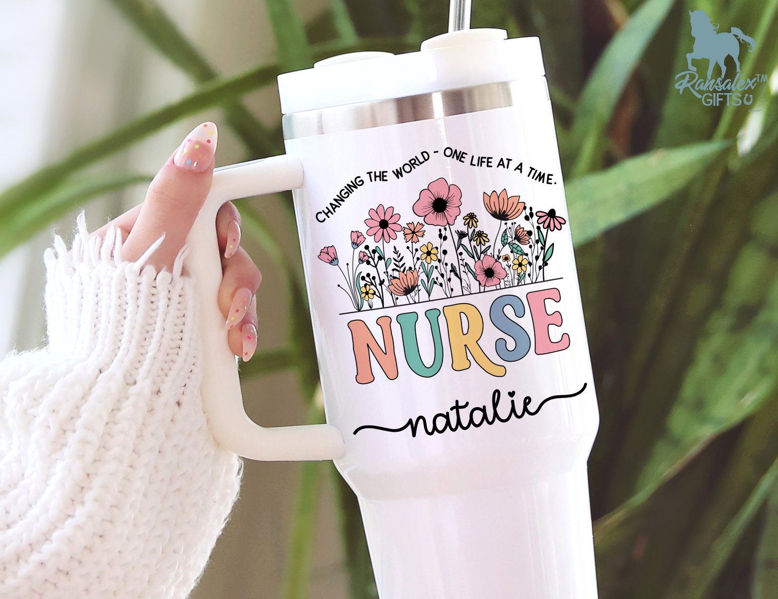 Personalized Nurse Tumbler – Wild Flowers Custom Nurse Name – Nurse Graduation Gift Idea