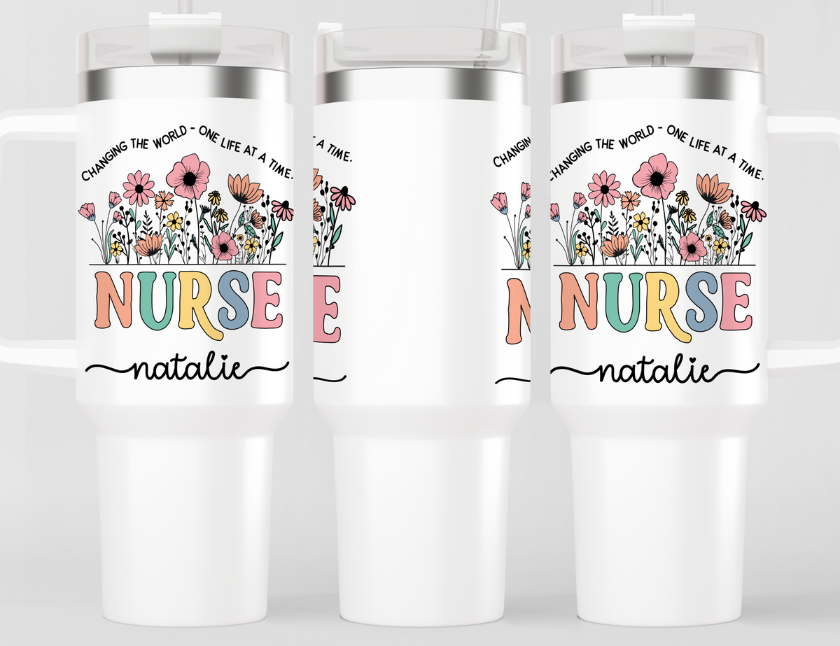 Personalized Nurse Tumbler – Wild Flowers Custom Nurse Name – Nurse Graduation Gift Idea