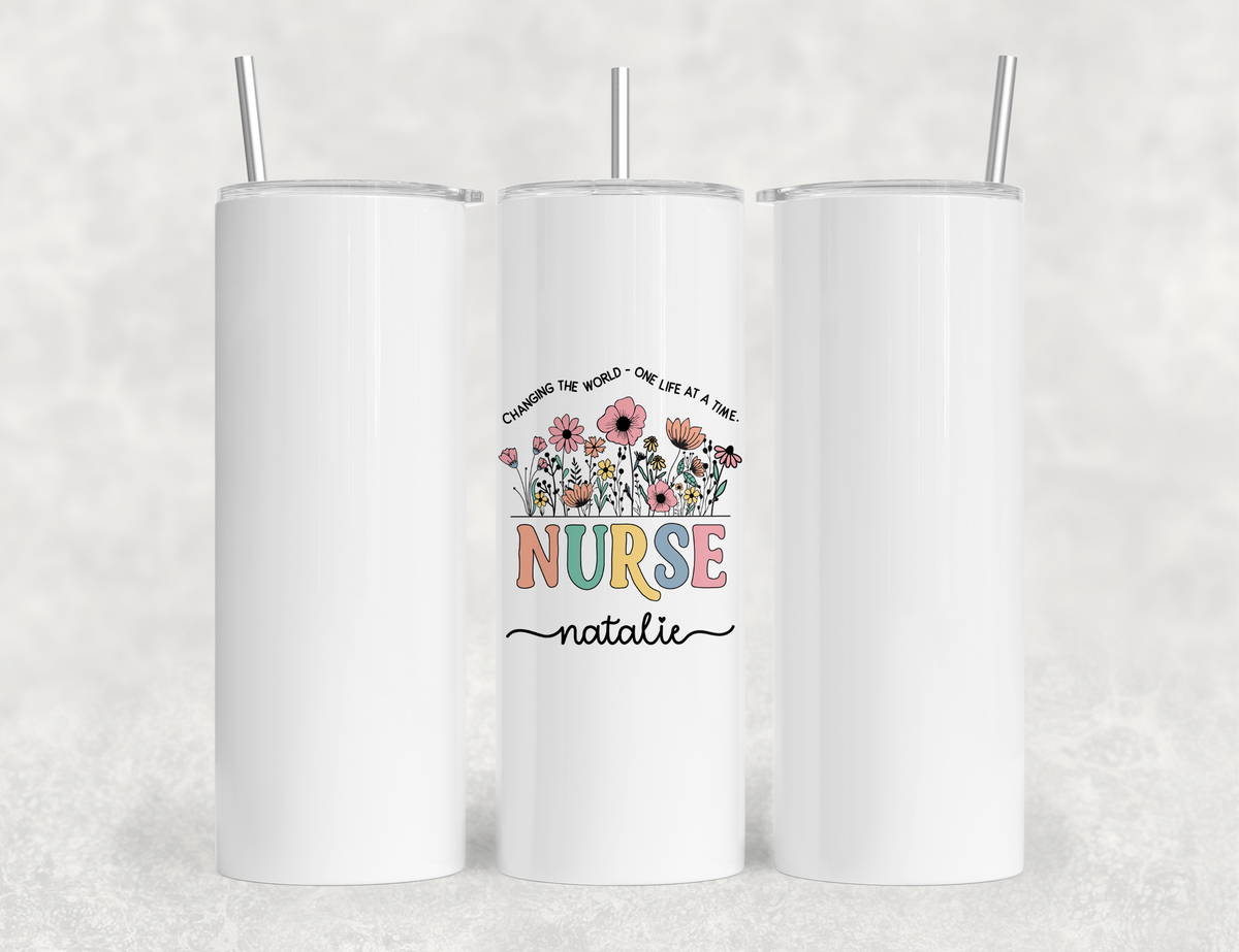 Personalized Nurse Tumbler – Wild Flowers Custom Nurse Name – Nurse Graduation Gift Idea
