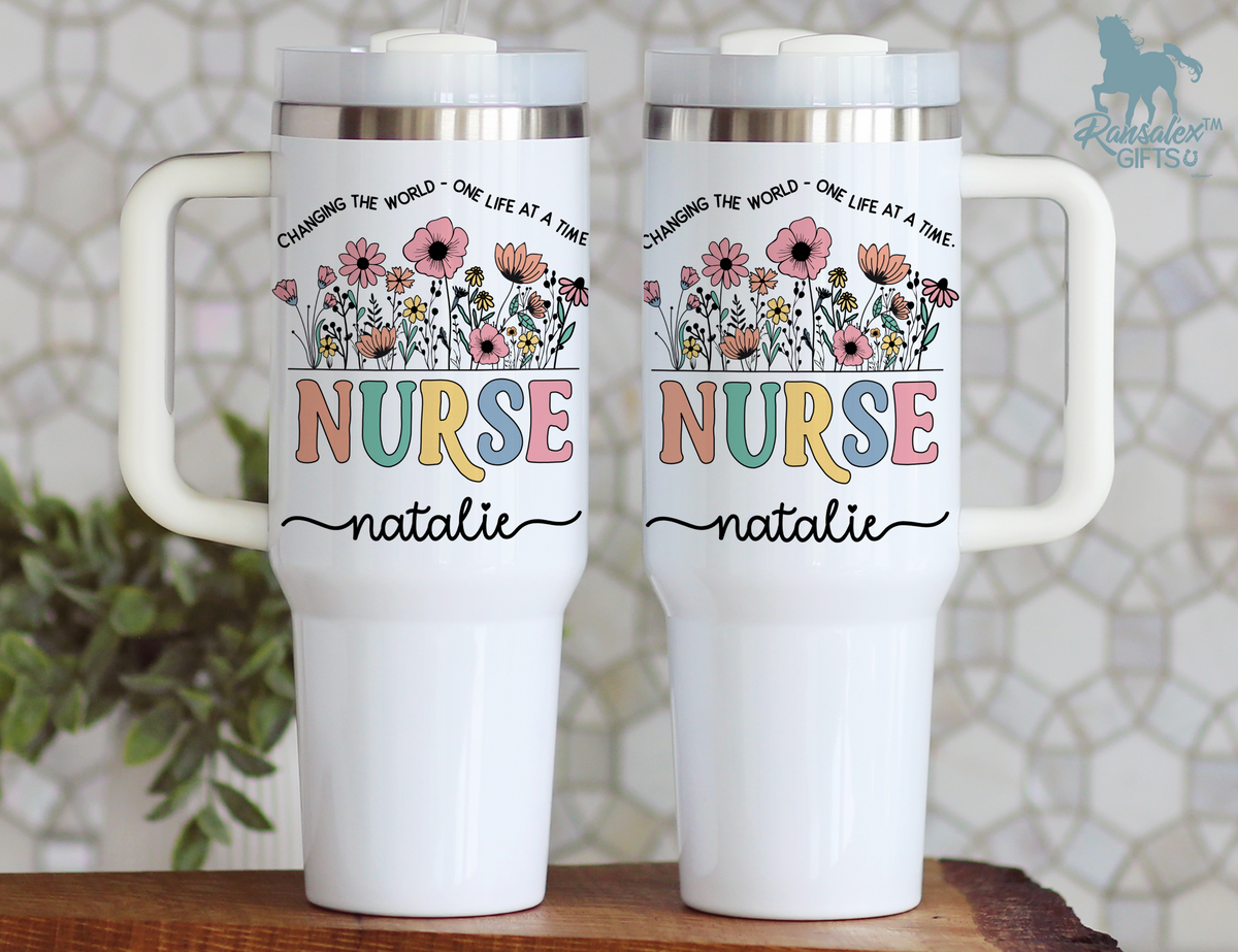 Personalized Nurse Tumbler – Wild Flowers Custom Nurse Name – Nurse Graduation Gift Idea