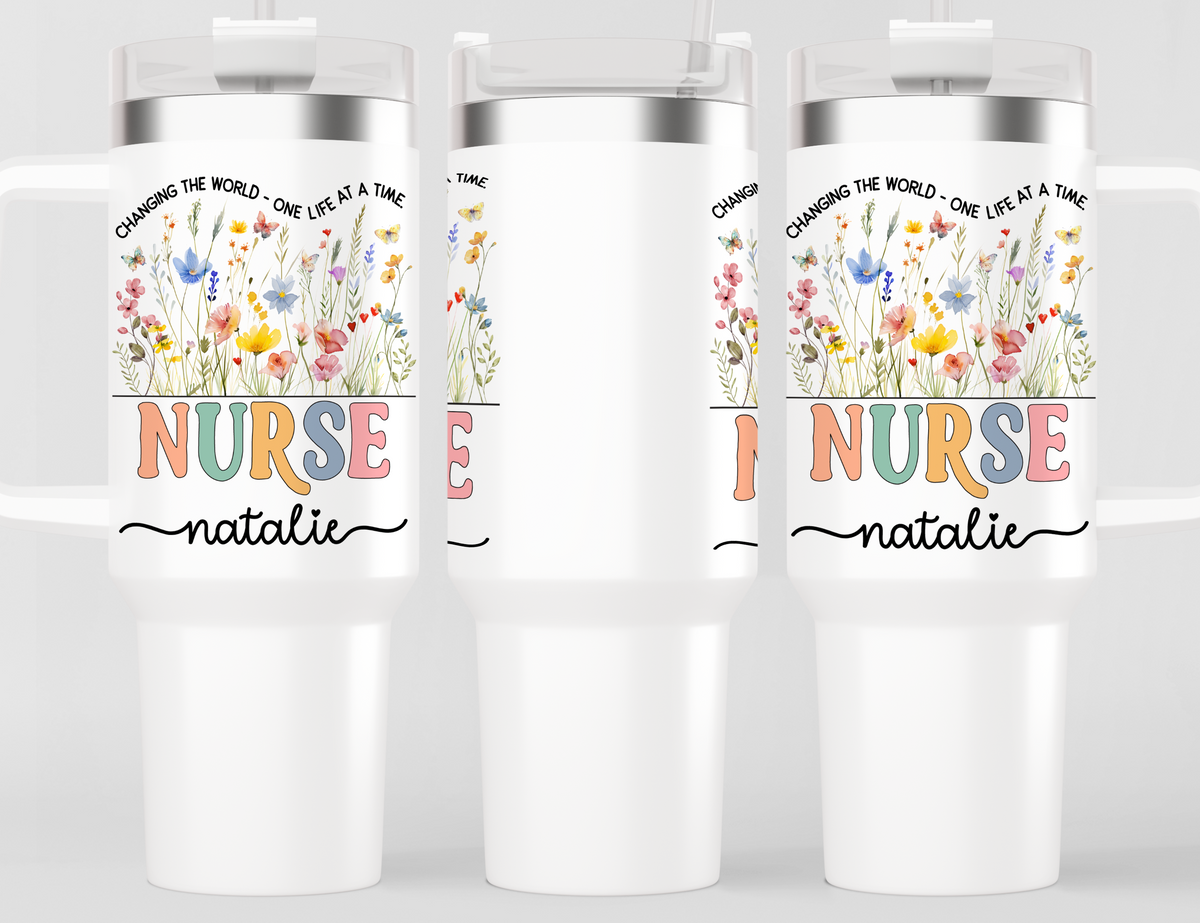Personalized Nurse Tumbler – Wild Flowers Custom Nurse Name – Nurse Graduation Gift Idea (V2)