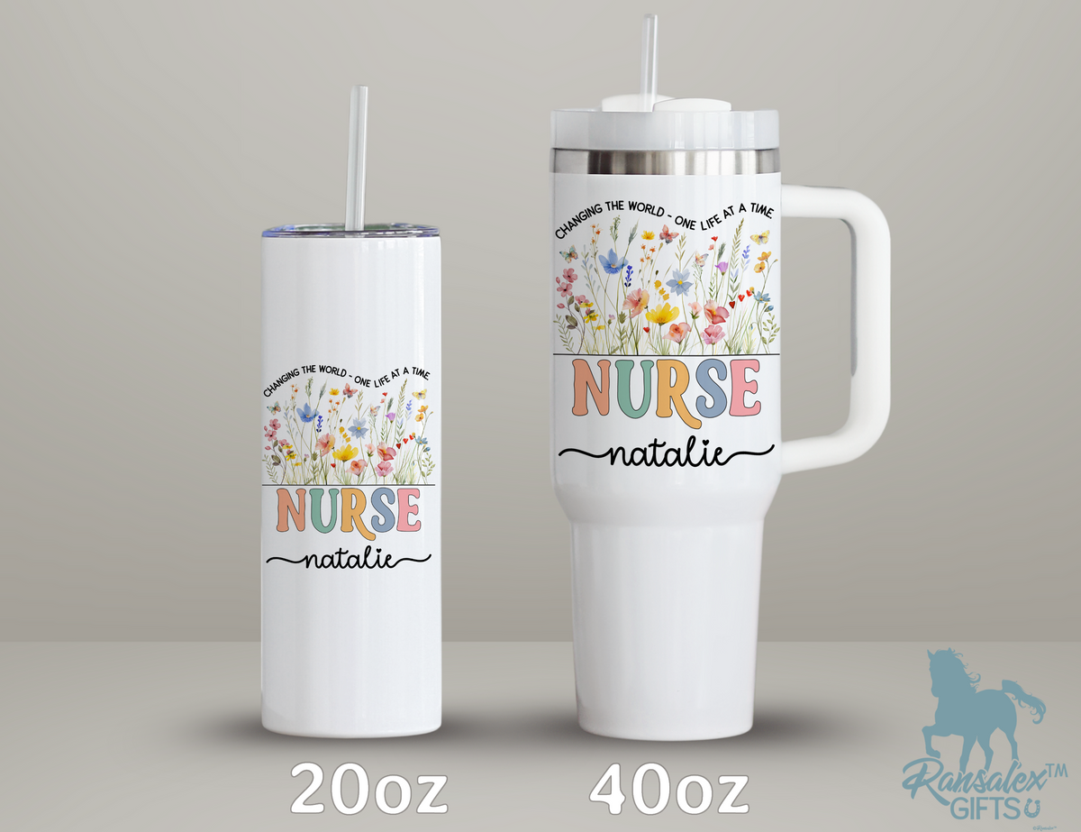 Personalized Nurse Tumbler – Wild Flowers Custom Nurse Name – Nurse Graduation Gift Idea (V2)
