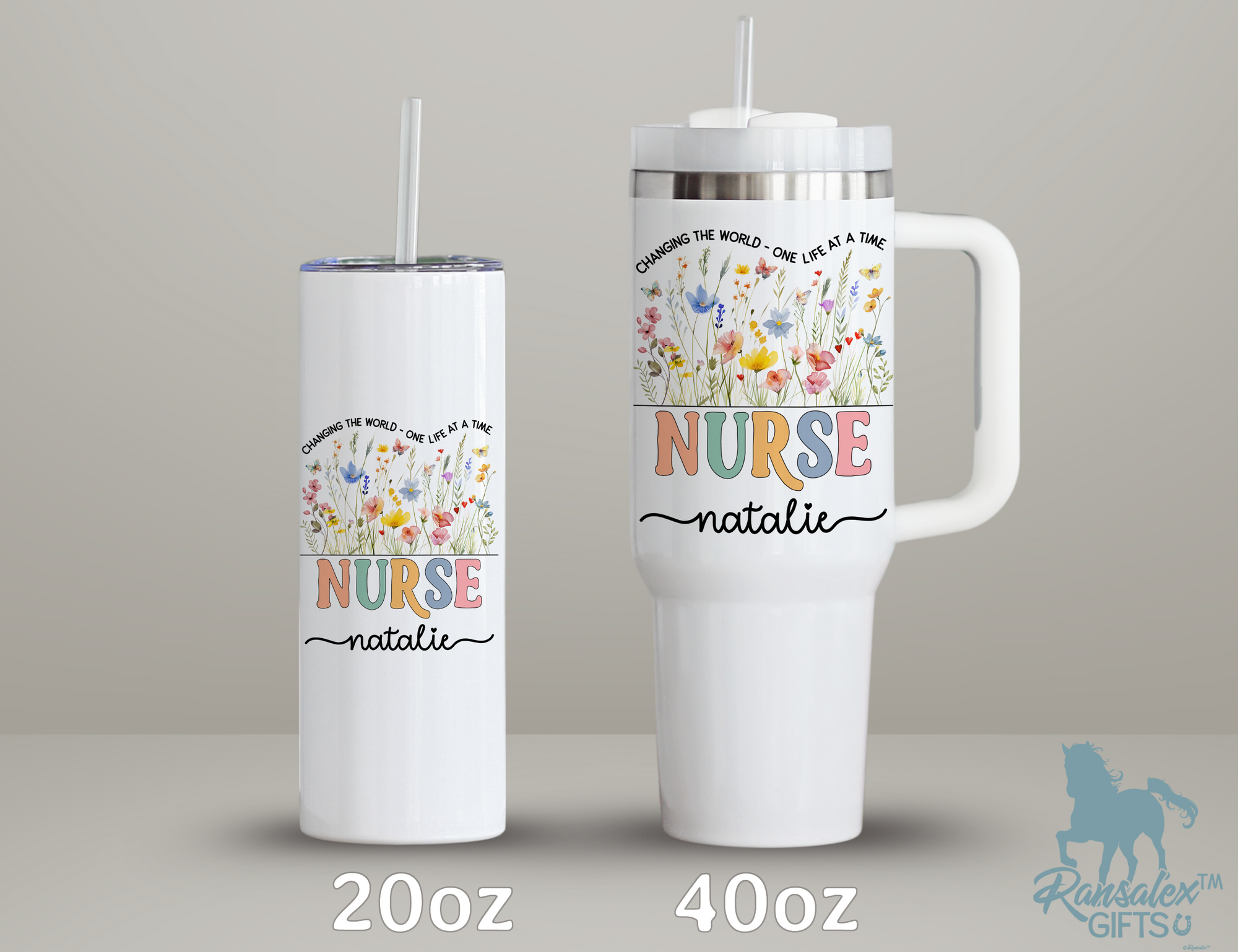 Personalized Nurse Tumbler – Wild Flowers Custom Nurse Name – Nurse Graduation Gift Idea (V2)