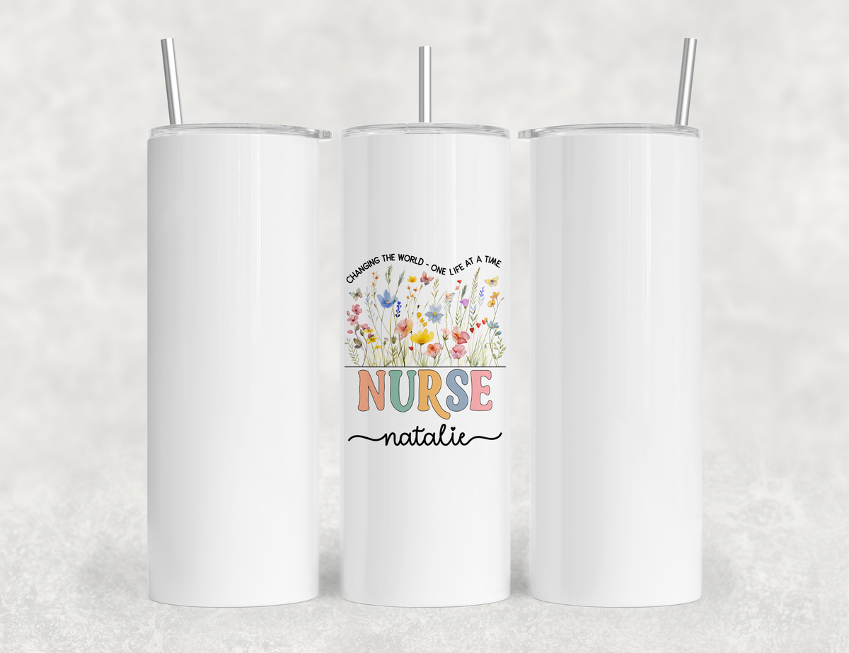 Personalized Nurse Tumbler – Wild Flowers Custom Nurse Name – Nurse Graduation Gift Idea (V2)