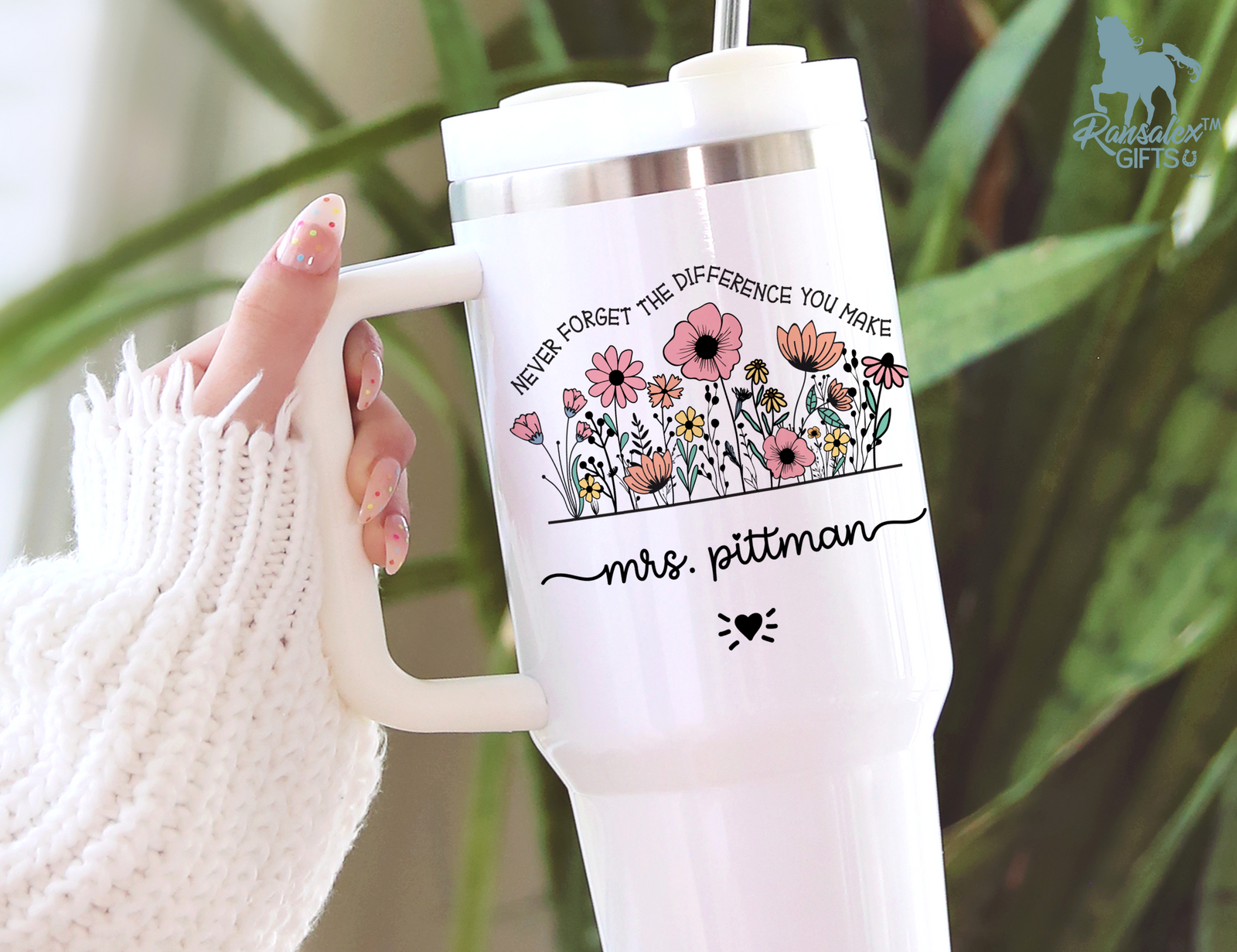 Personalized Teacher Tumbler | Custom Teacher Name Stainless Steel Travel Cup | Gifts For Teachers