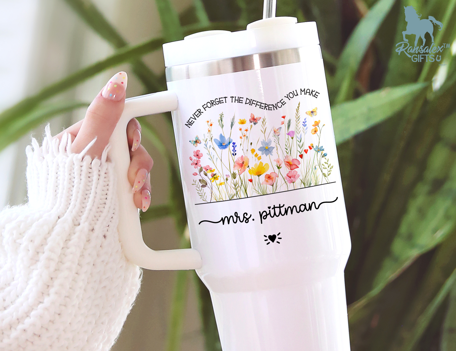 Personalized Teacher Tumbler | Custom Teacher Name Stainless Steel Travel Cup | Gifts For Teachers (V2)